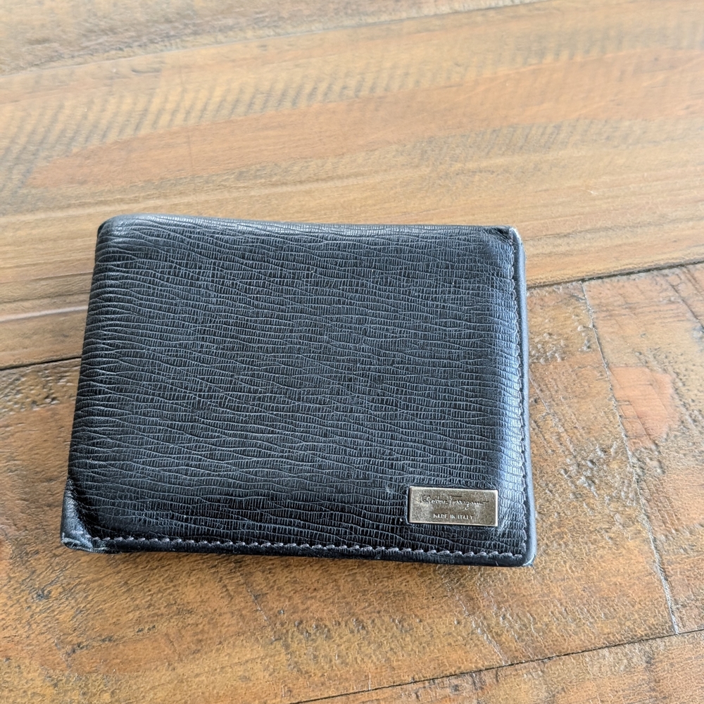 Salvatore Ferragamo Textured Black Leather Card Holder